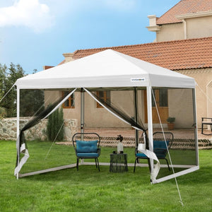 10x10ft Easy Pop - Up Canopy, Outdoor Screen Tent with Mosquito Netting, 2 Zipper Doors, and Roller Bag for Yard Camping Picnic Party Events, Beige - Wigtrends