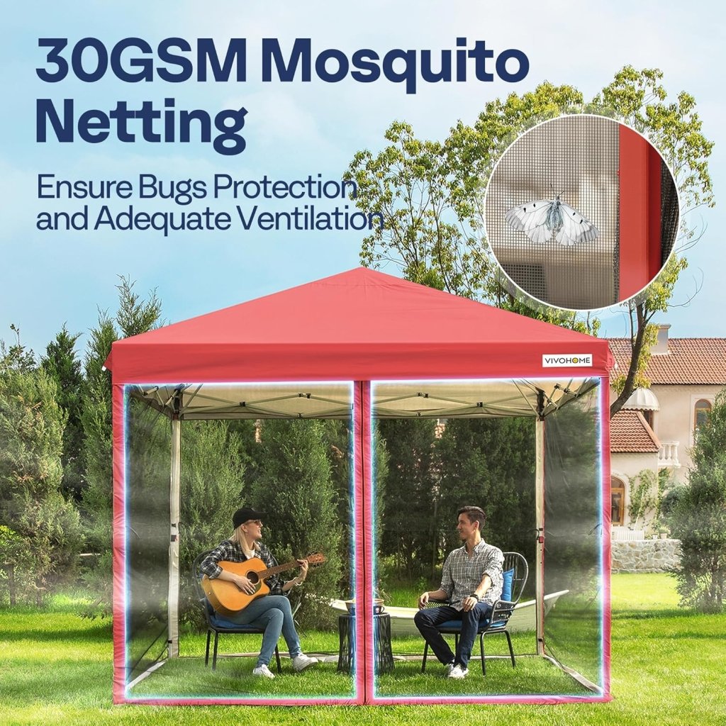 10x10ft Easy Pop - Up Canopy, Outdoor Screen Tent with Mosquito Netting, 2 Zipper Doors, and Roller Bag for Yard Camping Picnic Party Events, Beige - Wigtrends