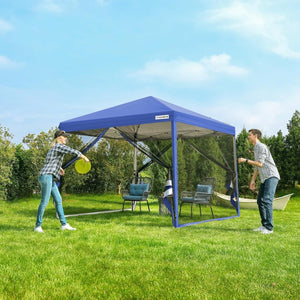10x10ft Easy Pop - Up Canopy, Outdoor Screen Tent with Mosquito Netting, 2 Zipper Doors, and Roller Bag for Yard Camping Picnic Party Events, Beige - Wigtrends