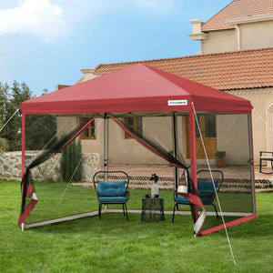 10x10ft Easy Pop - Up Canopy, Outdoor Screen Tent with Mosquito Netting, 2 Zipper Doors, and Roller Bag for Yard Camping Picnic Party Events, Beige - Wigtrends