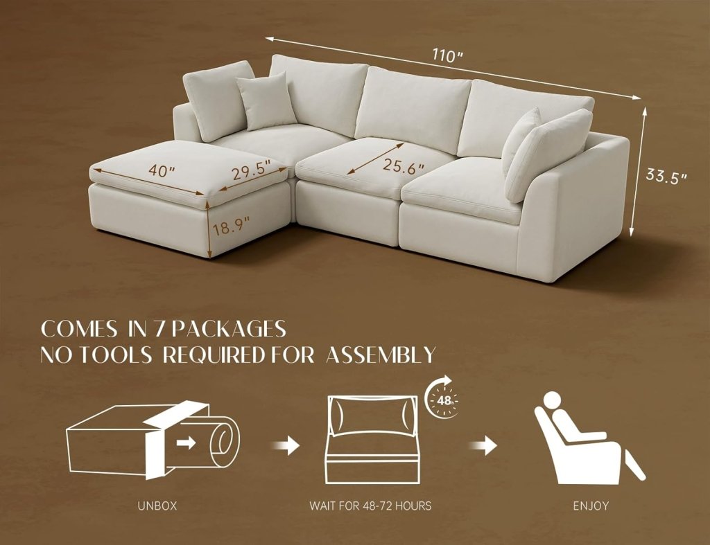 110 inch cloud sectional sofa for living room, convertible L - shaped sofa 3 seater sectional sofa - Wigtrends