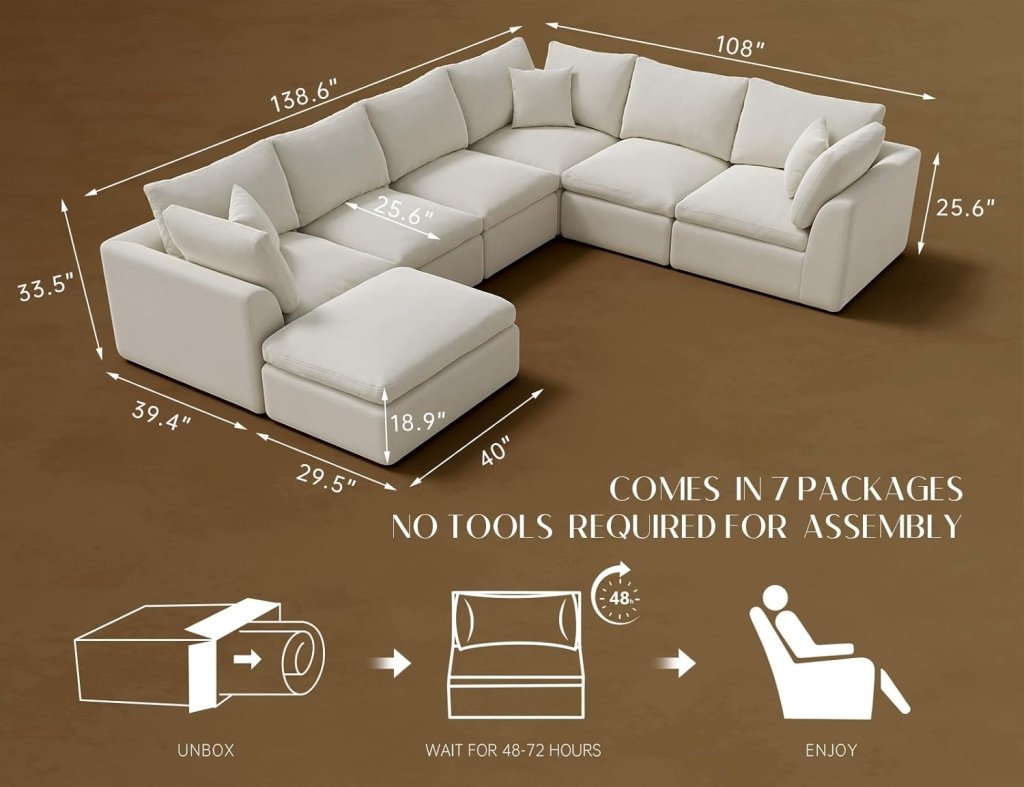 110 inch cloud sectional sofa for living room, convertible L - shaped sofa 3 seater sectional sofa - Wigtrends