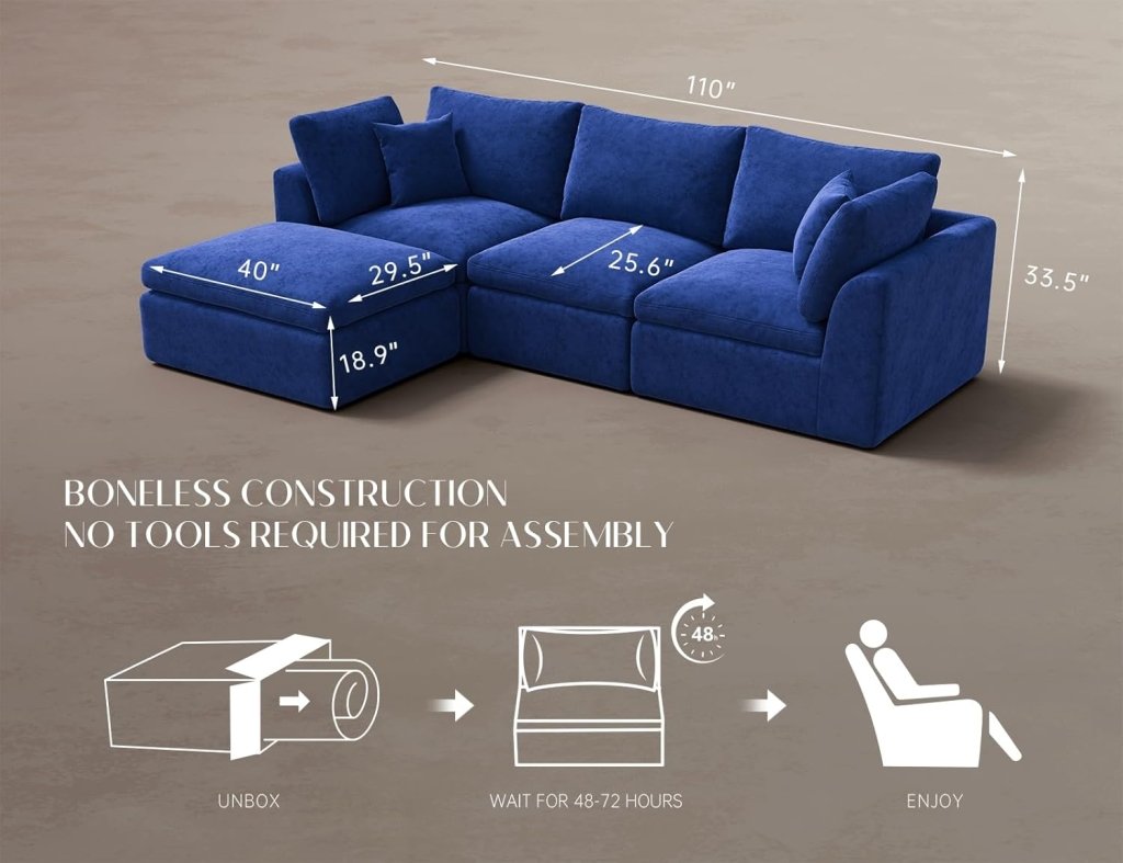 110 inch cloud sectional sofa for living room, convertible L - shaped sofa 3 seater sectional sofa - Wigtrends