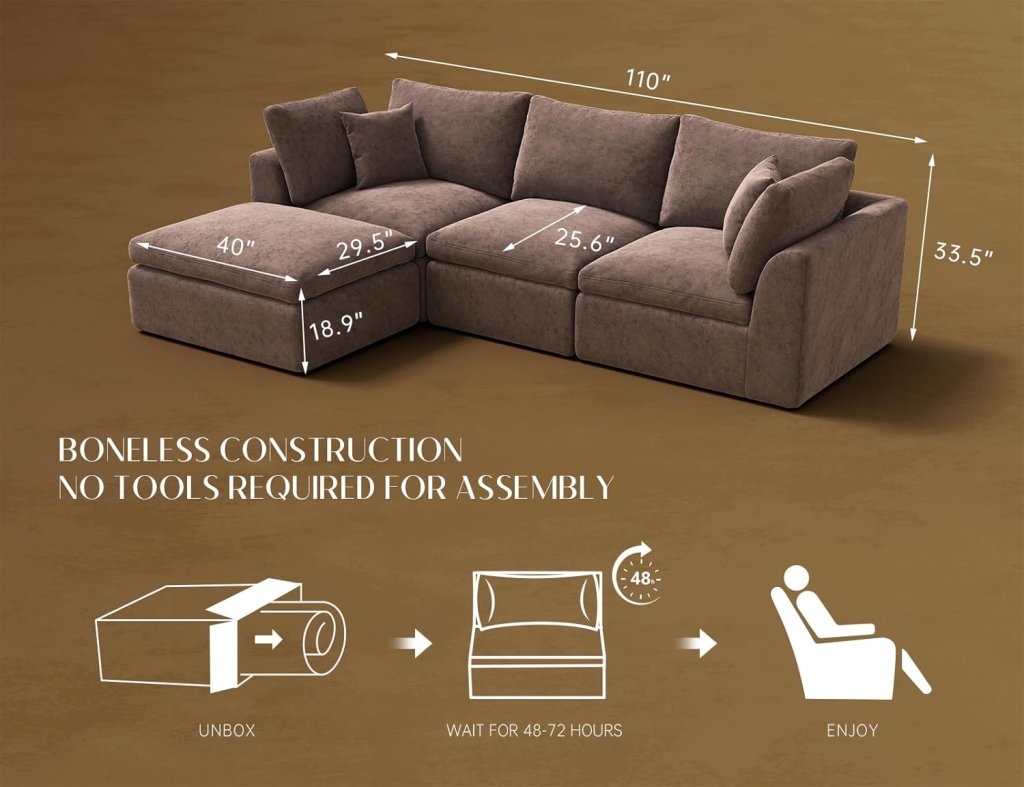 110 inch cloud sectional sofa for living room, convertible L - shaped sofa 3 seater sectional sofa - Wigtrends
