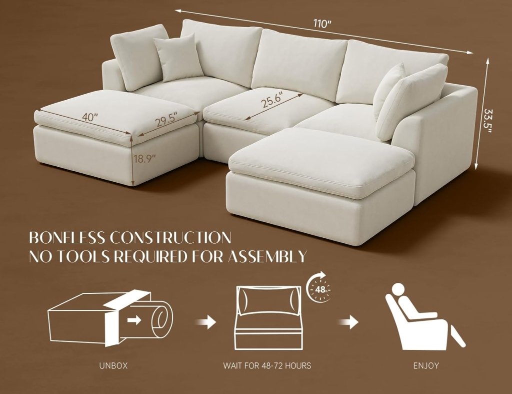 110 inch cloud sectional sofa for living room, convertible L - shaped sofa 3 seater sectional sofa - Wigtrends