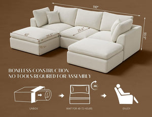 110 inch cloud sectional sofa for living room, convertible L - shaped sofa 3 seater sectional sofa - Wigtrends