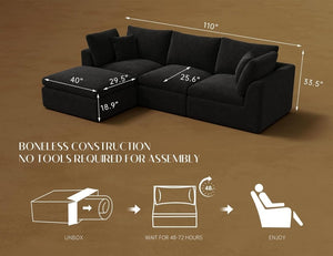 110 inch cloud sectional sofa for living room, convertible L - shaped sofa 3 seater sectional sofa - Wigtrends