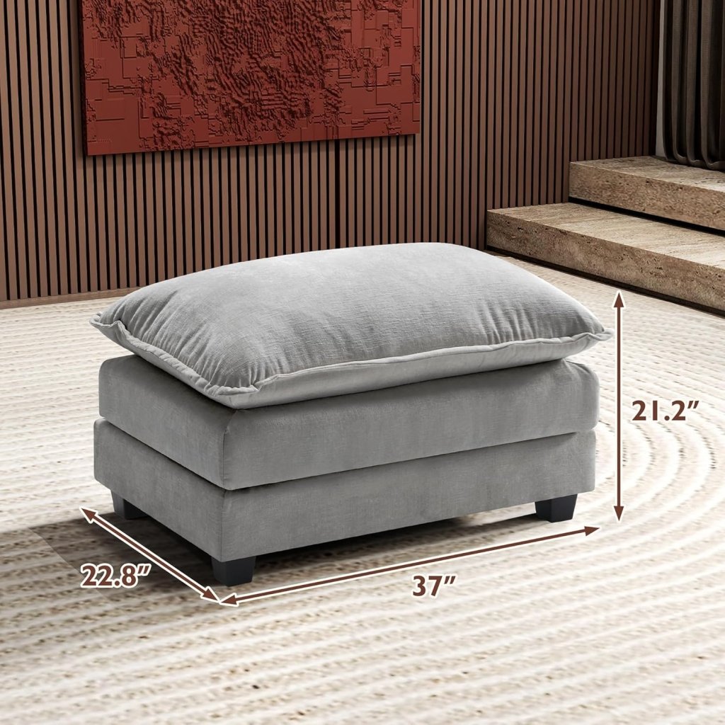 111.4 Inch L - Shaped Modern Sofa Modular Cloud Sofa with Ottoman, 4 - Seater Chenille Deep Seat Sofa with Pillows for Living Room, Bedroom and Apartment, Beige - Wigtrends