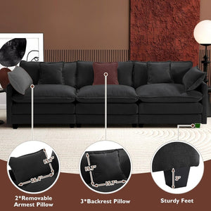 111.4 Inch L - Shaped Modern Sofa Modular Cloud Sofa with Ottoman, 4 - Seater Chenille Deep Seat Sofa with Pillows for Living Room, Bedroom and Apartment, Beige - Wigtrends