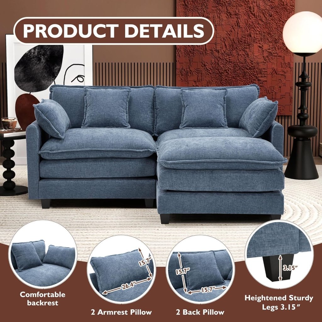 111.4 Inch L - Shaped Modern Sofa Modular Cloud Sofa with Ottoman, 4 - Seater Chenille Deep Seat Sofa with Pillows for Living Room, Bedroom and Apartment, Beige - Wigtrends