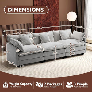 111.4 Inch L - Shaped Modern Sofa Modular Cloud Sofa with Ottoman, 4 - Seater Chenille Deep Seat Sofa with Pillows for Living Room, Bedroom and Apartment, Beige - Wigtrends