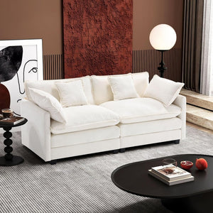 111.4 Inch L - Shaped Modern Sofa Modular Cloud Sofa with Ottoman, 4 - Seater Chenille Deep Seat Sofa with Pillows for Living Room, Bedroom and Apartment, Beige - Wigtrends