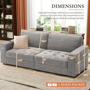 111.4 Inch L - Shaped Modern Sofa Modular Cloud Sofa with Ottoman, 4 - Seater Chenille Deep Seat Sofa with Pillows for Living Room, Bedroom and Apartment, Beige - Wigtrends