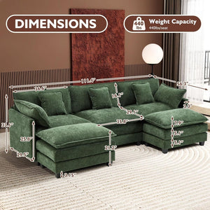 111.4 Inch L - Shaped Modern Sofa Modular Cloud Sofa with Ottoman, 4 - Seater Chenille Deep Seat Sofa with Pillows for Living Room, Bedroom and Apartment, Beige - Wigtrends