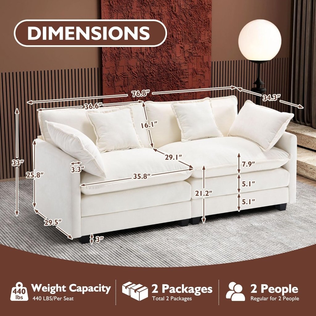 111.4 Inch L - Shaped Modern Sofa Modular Cloud Sofa with Ottoman, 4 - Seater Chenille Deep Seat Sofa with Pillows for Living Room, Bedroom and Apartment, Beige - Wigtrends