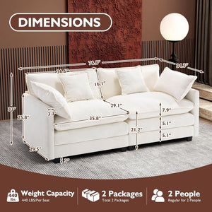 111.4 Inch L - Shaped Modern Sofa Modular Cloud Sofa with Ottoman, 4 - Seater Chenille Deep Seat Sofa with Pillows for Living Room, Bedroom and Apartment, Beige - Wigtrends