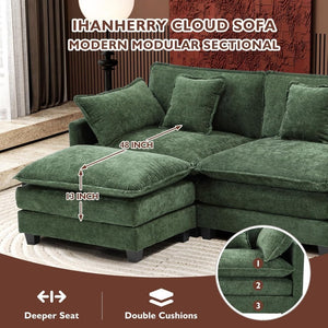 111.4 Inch L - Shaped Modern Sofa Modular Cloud Sofa with Ottoman, 4 - Seater Chenille Deep Seat Sofa with Pillows for Living Room, Bedroom and Apartment, Beige - Wigtrends