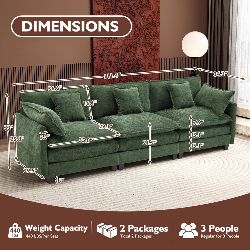 111.4 Inch L - Shaped Modern Sofa Modular Cloud Sofa with Ottoman, 4 - Seater Chenille Deep Seat Sofa with Pillows for Living Room, Bedroom and Apartment, Beige - Wigtrends