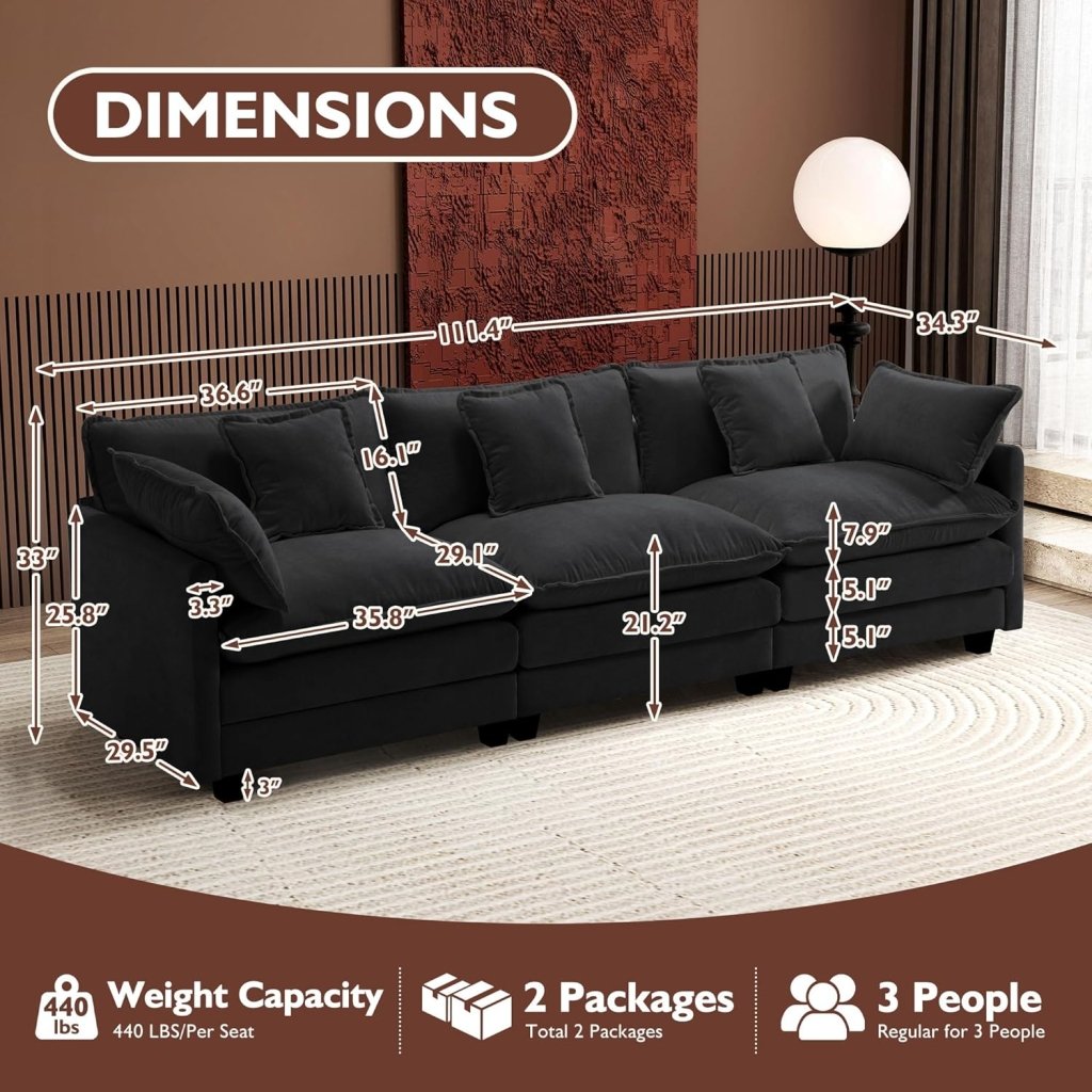 111.4 Inch L - Shaped Modern Sofa Modular Cloud Sofa with Ottoman, 4 - Seater Chenille Deep Seat Sofa with Pillows for Living Room, Bedroom and Apartment, Beige - Wigtrends