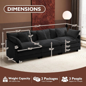 111.4 Inch L - Shaped Modern Sofa Modular Cloud Sofa with Ottoman, 4 - Seater Chenille Deep Seat Sofa with Pillows for Living Room, Bedroom and Apartment, Beige - Wigtrends