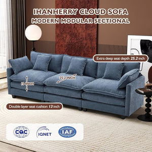 111.4 Inch L - Shaped Modern Sofa Modular Cloud Sofa with Ottoman, 4 - Seater Chenille Deep Seat Sofa with Pillows for Living Room, Bedroom and Apartment, Beige - Wigtrends