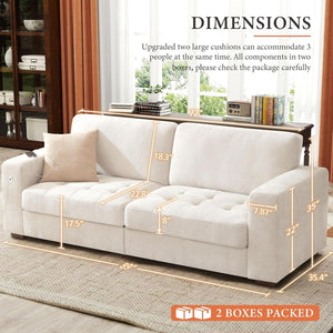 111.4 Inch L - Shaped Modern Sofa Modular Cloud Sofa with Ottoman, 4 - Seater Chenille Deep Seat Sofa with Pillows for Living Room, Bedroom and Apartment, Beige - Wigtrends