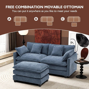 111.4 Inch L - Shaped Modern Sofa Modular Cloud Sofa with Ottoman, 4 - Seater Chenille Deep Seat Sofa with Pillows for Living Room, Bedroom and Apartment, Beige - Wigtrends