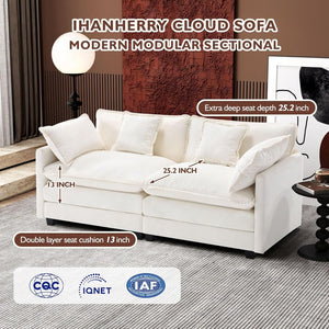 111.4 Inch L - Shaped Modern Sofa Modular Cloud Sofa with Ottoman, 4 - Seater Chenille Deep Seat Sofa with Pillows for Living Room, Bedroom and Apartment, Beige - Wigtrends