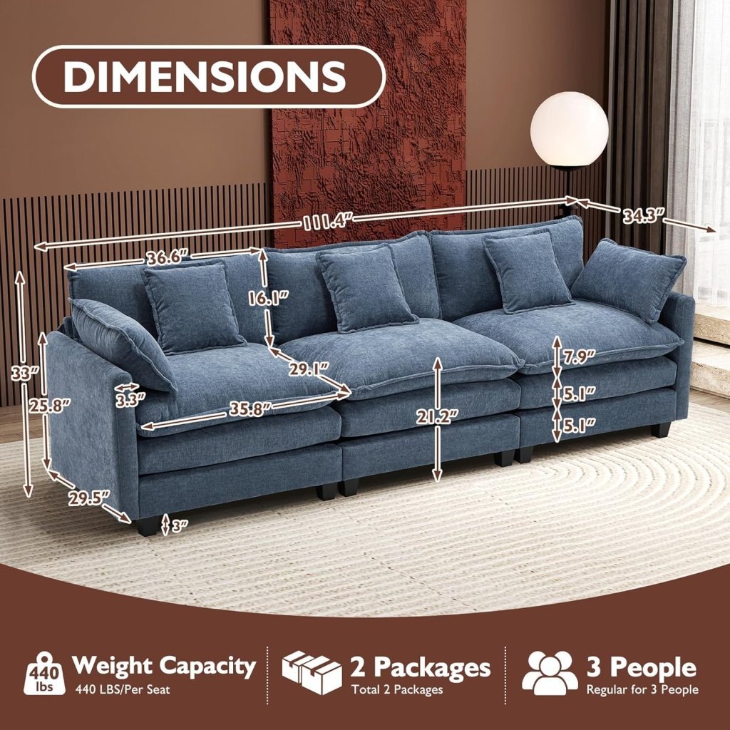 111.4 Inch L - Shaped Modern Sofa Modular Cloud Sofa with Ottoman, 4 - Seater Chenille Deep Seat Sofa with Pillows for Living Room, Bedroom and Apartment, Beige - Wigtrends