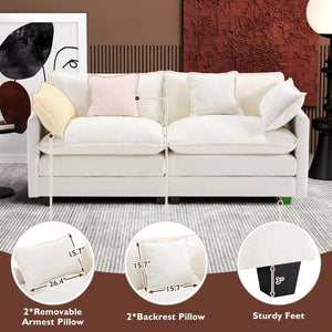 111.4 Inch L - Shaped Modern Sofa Modular Cloud Sofa with Ottoman, 4 - Seater Chenille Deep Seat Sofa with Pillows for Living Room, Bedroom and Apartment, Beige - Wigtrends