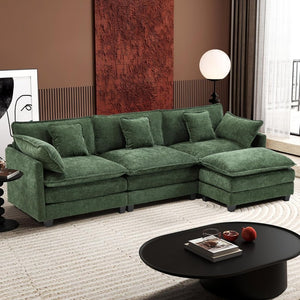 111.4 Inch L - Shaped Modern Sofa Modular Cloud Sofa with Ottoman, 4 - Seater Chenille Deep Seat Sofa with Pillows for Living Room, Bedroom and Apartment, Beige - Wigtrends