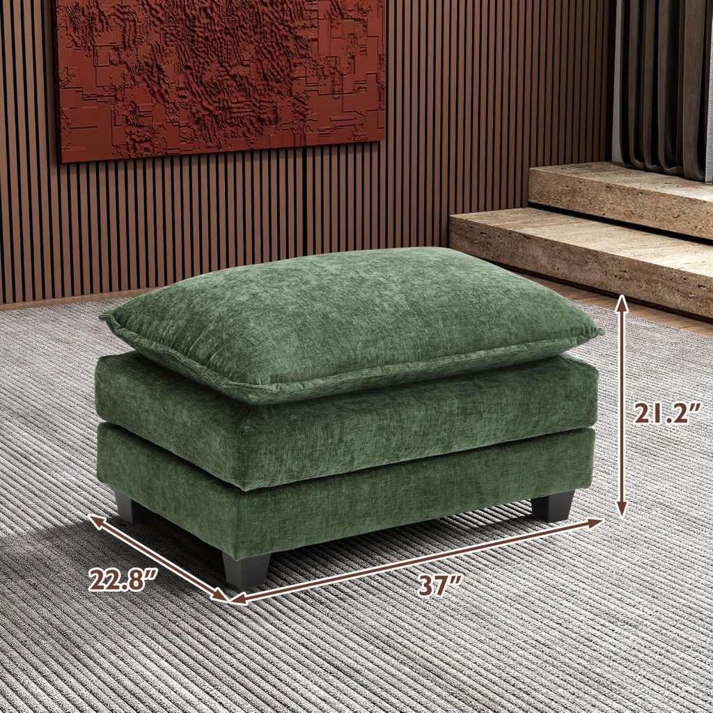 111.4 Inch L - Shaped Modern Sofa Modular Cloud Sofa with Ottoman, 4 - Seater Chenille Deep Seat Sofa with Pillows for Living Room, Bedroom and Apartment, Beige - Wigtrends