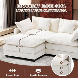 111.4 Inch L - Shaped Modern Sofa Modular Cloud Sofa with Ottoman, 4 - Seater Chenille Deep Seat Sofa with Pillows for Living Room, Bedroom and Apartment, Beige - Wigtrends