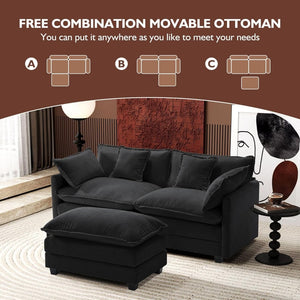 111.4 Inch L - Shaped Modern Sofa Modular Cloud Sofa with Ottoman, 4 - Seater Chenille Deep Seat Sofa with Pillows for Living Room, Bedroom and Apartment, Beige - Wigtrends