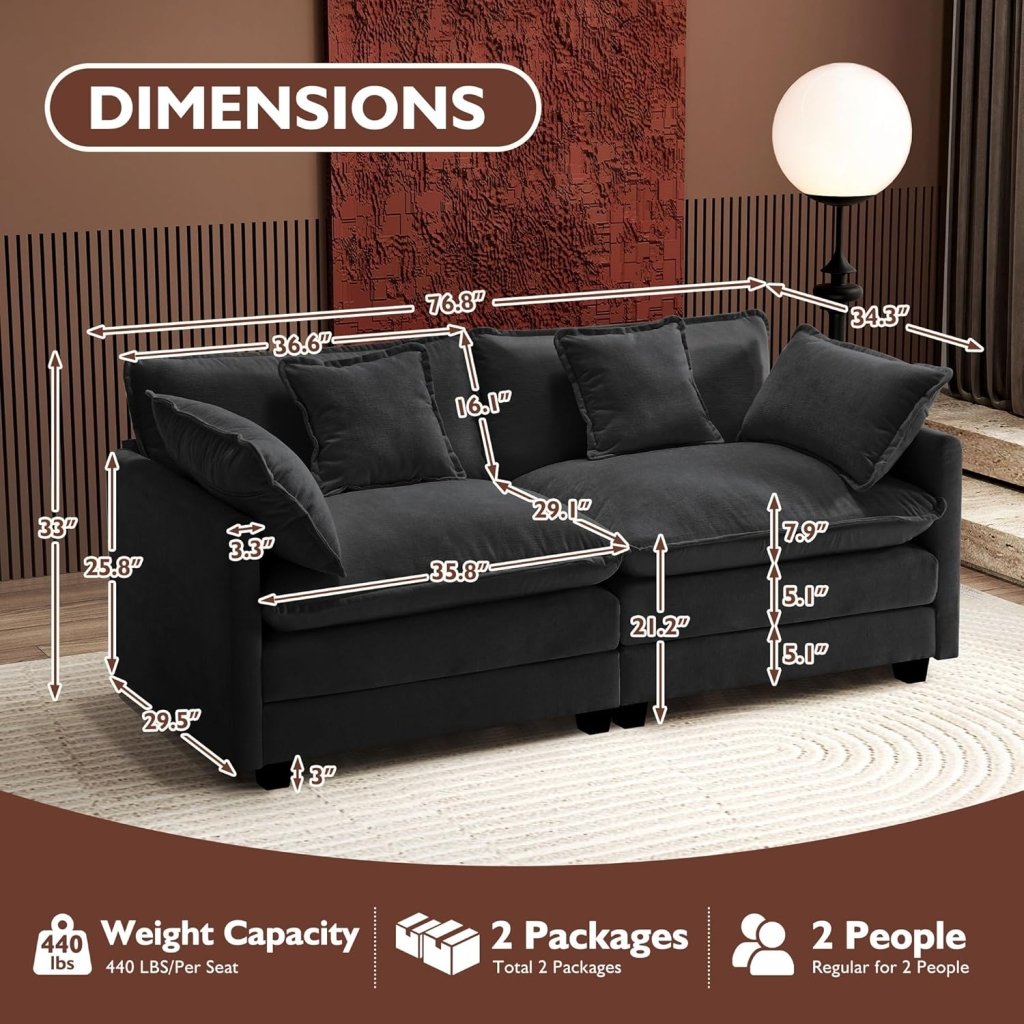 111.4 Inch L - Shaped Modern Sofa Modular Cloud Sofa with Ottoman, 4 - Seater Chenille Deep Seat Sofa with Pillows for Living Room, Bedroom and Apartment, Beige - Wigtrends