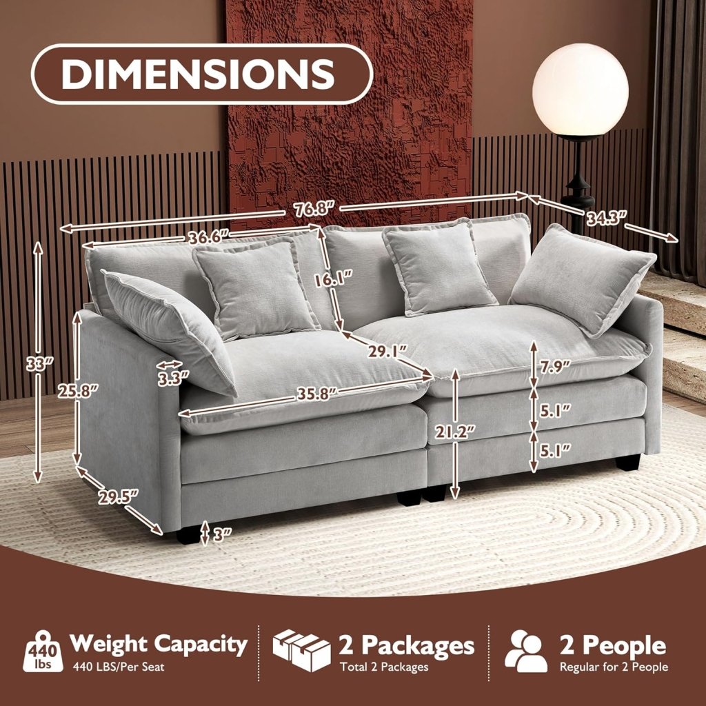 111.4 Inch L - Shaped Modern Sofa Modular Cloud Sofa with Ottoman, 4 - Seater Chenille Deep Seat Sofa with Pillows for Living Room, Bedroom and Apartment, Beige - Wigtrends