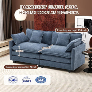 111.4 Inch L - Shaped Modern Sofa Modular Cloud Sofa with Ottoman, 4 - Seater Chenille Deep Seat Sofa with Pillows for Living Room, Bedroom and Apartment, Beige - Wigtrends