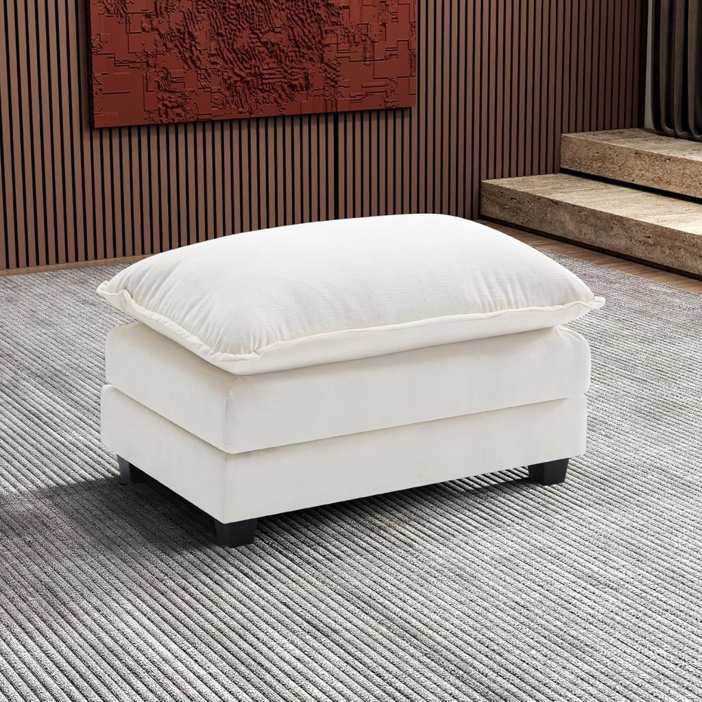 111.4 Inch L - Shaped Modern Sofa Modular Cloud Sofa with Ottoman, 4 - Seater Chenille Deep Seat Sofa with Pillows for Living Room, Bedroom and Apartment, Beige - Wigtrends