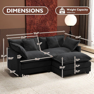 111.4 Inch L - Shaped Modern Sofa Modular Cloud Sofa with Ottoman, 4 - Seater Chenille Deep Seat Sofa with Pillows for Living Room, Bedroom and Apartment, Beige - Wigtrends