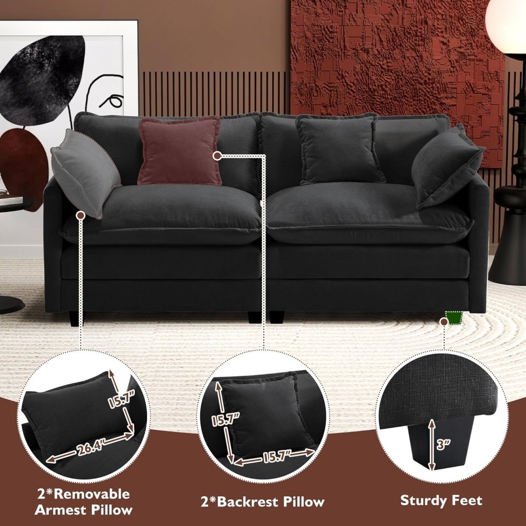 111.4 Inch L - Shaped Modern Sofa Modular Cloud Sofa with Ottoman, 4 - Seater Chenille Deep Seat Sofa with Pillows for Living Room, Bedroom and Apartment, Beige - Wigtrends