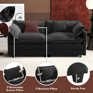 111.4 Inch L - Shaped Modern Sofa Modular Cloud Sofa with Ottoman, 4 - Seater Chenille Deep Seat Sofa with Pillows for Living Room, Bedroom and Apartment, Beige - Wigtrends