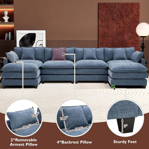 111.4 Inch L - Shaped Modern Sofa Modular Cloud Sofa with Ottoman, 4 - Seater Chenille Deep Seat Sofa with Pillows for Living Room, Bedroom and Apartment, Beige - Wigtrends