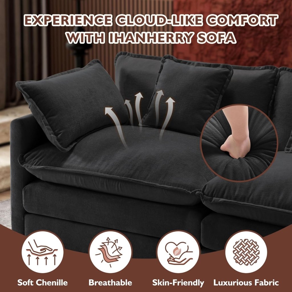 111.4 Inch L - Shaped Modern Sofa Modular Cloud Sofa with Ottoman, 4 - Seater Chenille Deep Seat Sofa with Pillows for Living Room, Bedroom and Apartment, Beige - Wigtrends
