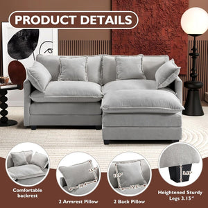 111.4 Inch L - Shaped Modern Sofa Modular Cloud Sofa with Ottoman, 4 - Seater Chenille Deep Seat Sofa with Pillows for Living Room, Bedroom and Apartment, Beige - Wigtrends