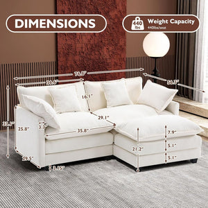 111.4 Inch L - Shaped Modern Sofa Modular Cloud Sofa with Ottoman, 4 - Seater Chenille Deep Seat Sofa with Pillows for Living Room, Bedroom and Apartment, Beige - Wigtrends