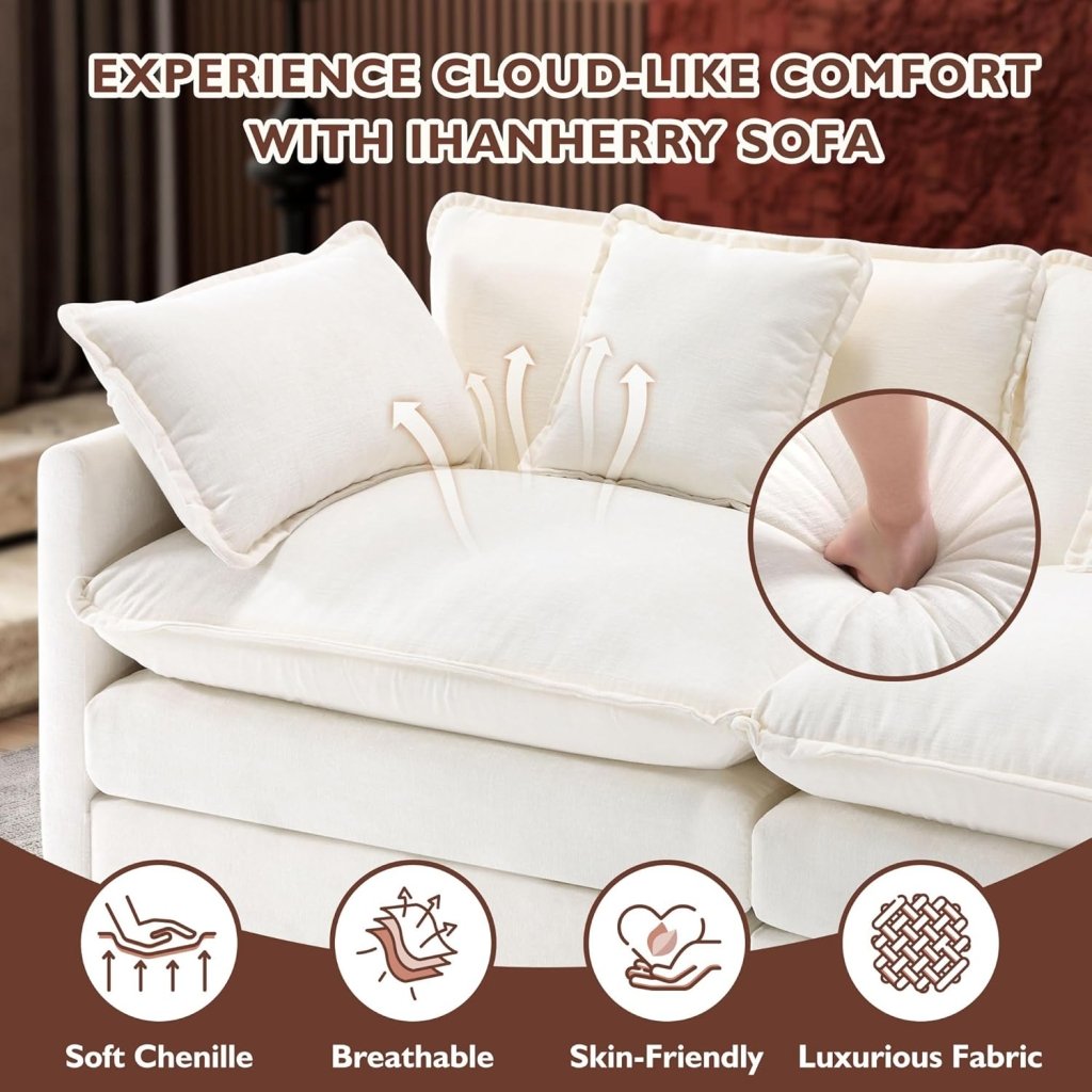 111.4 Inch L - Shaped Modern Sofa Modular Cloud Sofa with Ottoman, 4 - Seater Chenille Deep Seat Sofa with Pillows for Living Room, Bedroom and Apartment, Beige - Wigtrends