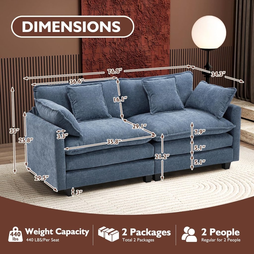 111.4 Inch L - Shaped Modern Sofa Modular Cloud Sofa with Ottoman, 4 - Seater Chenille Deep Seat Sofa with Pillows for Living Room, Bedroom and Apartment, Beige - Wigtrends