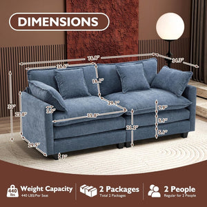111.4 Inch L - Shaped Modern Sofa Modular Cloud Sofa with Ottoman, 4 - Seater Chenille Deep Seat Sofa with Pillows for Living Room, Bedroom and Apartment, Beige - Wigtrends