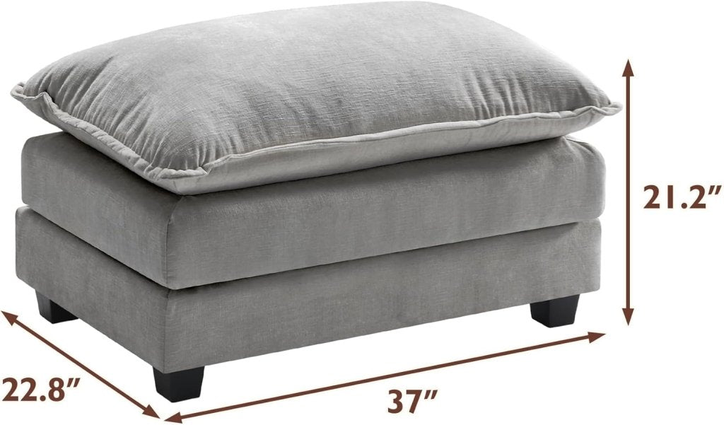111.4 Inch L - Shaped Modern Sofa Modular Cloud Sofa with Ottoman, 4 - Seater Chenille Deep Seat Sofa with Pillows for Living Room, Bedroom and Apartment, Beige - Wigtrends