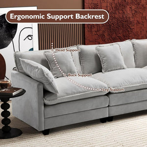 111.4 Inch L - Shaped Modern Sofa Modular Cloud Sofa with Ottoman, 4 - Seater Chenille Deep Seat Sofa with Pillows for Living Room, Bedroom and Apartment, Beige - Wigtrends